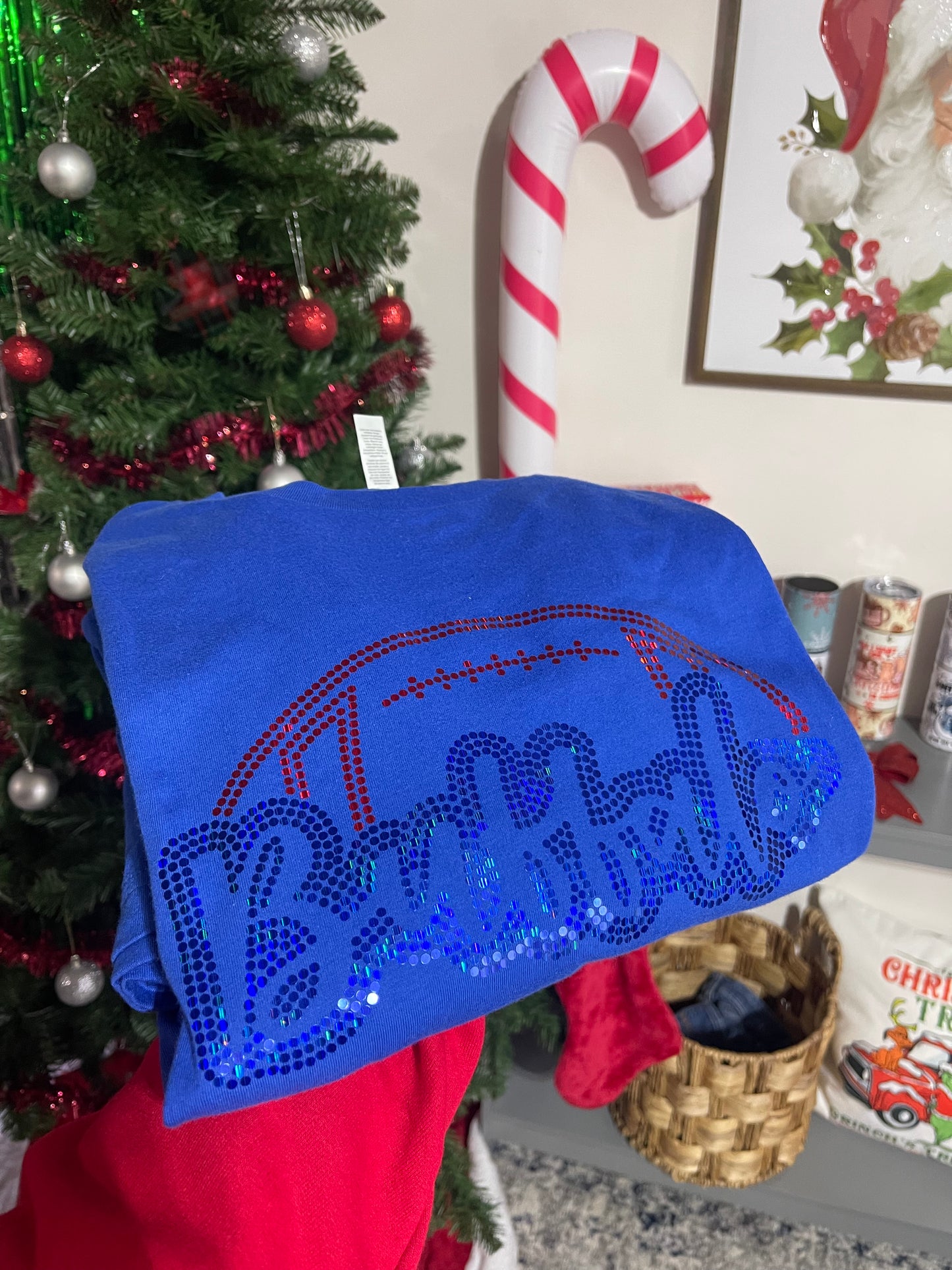 Red & Blue Buffalo Spangle Tee, Long Sleeve & Crew!