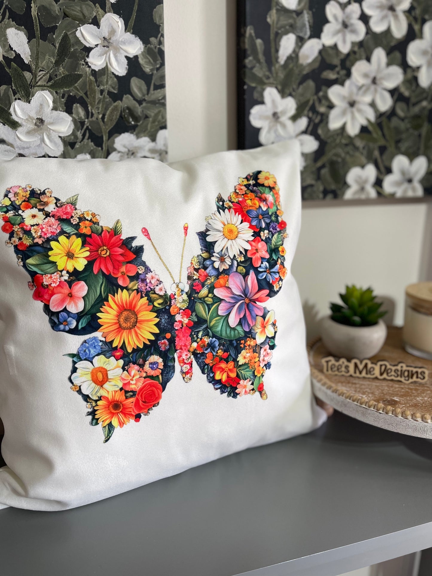 Floral Butterfly Pillow Case