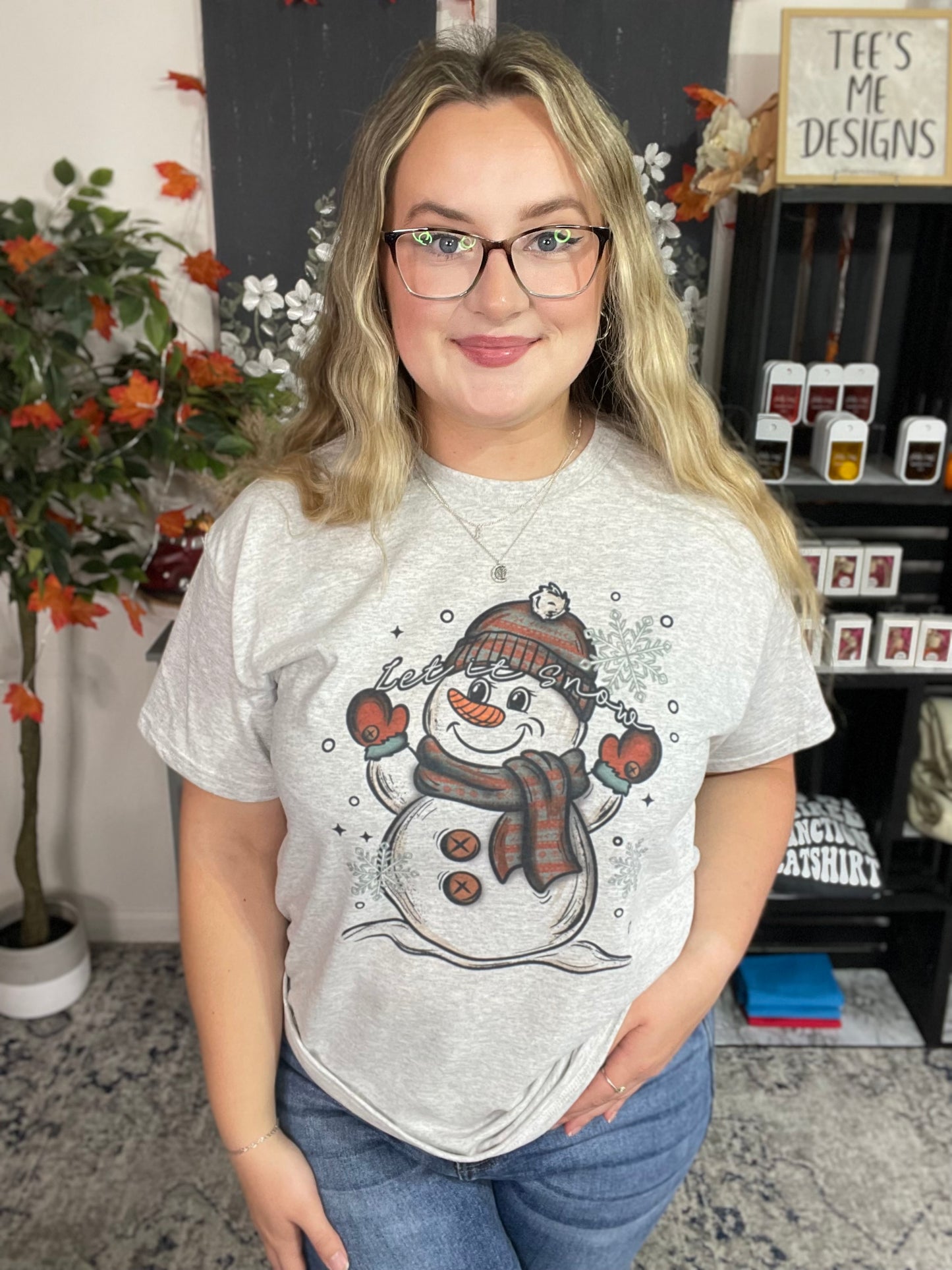 Let It Snow Plaid Snowman Graphic